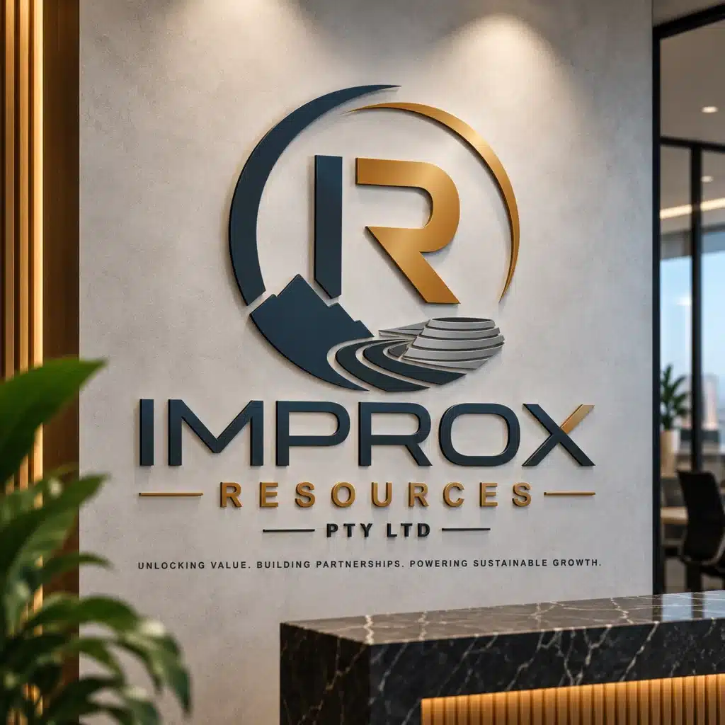 Improx Resources Pty Ltd corporate logo featuring an IR monogram, mountain imagery and gold and navy colours on office signage.